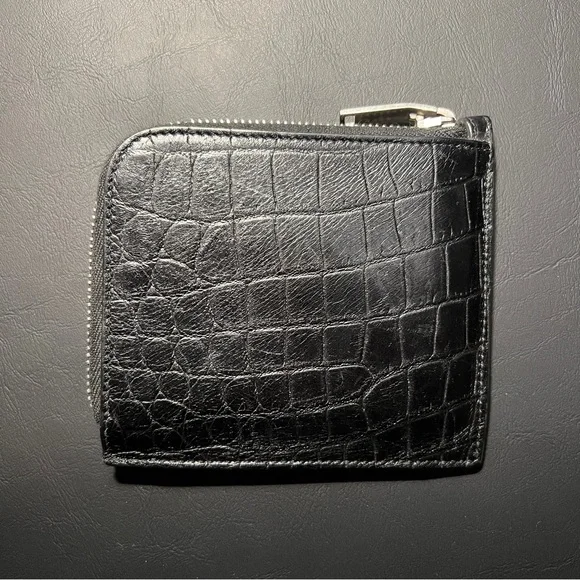 Saint Laurent Black Crocodile-Embossed Card Holder